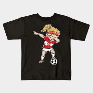 Dabbing Soccer Player Funny Denmark Fan T-Shirt girl Kids T-Shirt